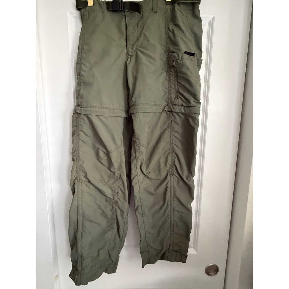 REI Sahara Womens Olive Green Convertible Hiking Pants Zip Off Shorts Cargo Belt